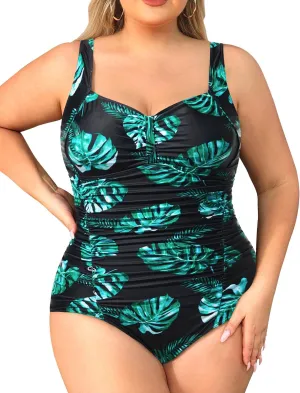 Daci Women Plus Size One Piece Swimsuits Tummy Control Vintage Ruched Bathing Suits Retro Swimwear