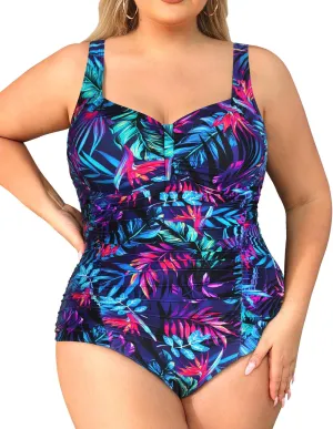 Daci Women Plus Size One Piece Swimsuits Tummy Control Vintage Ruched Bathing Suits Retro Swimwear