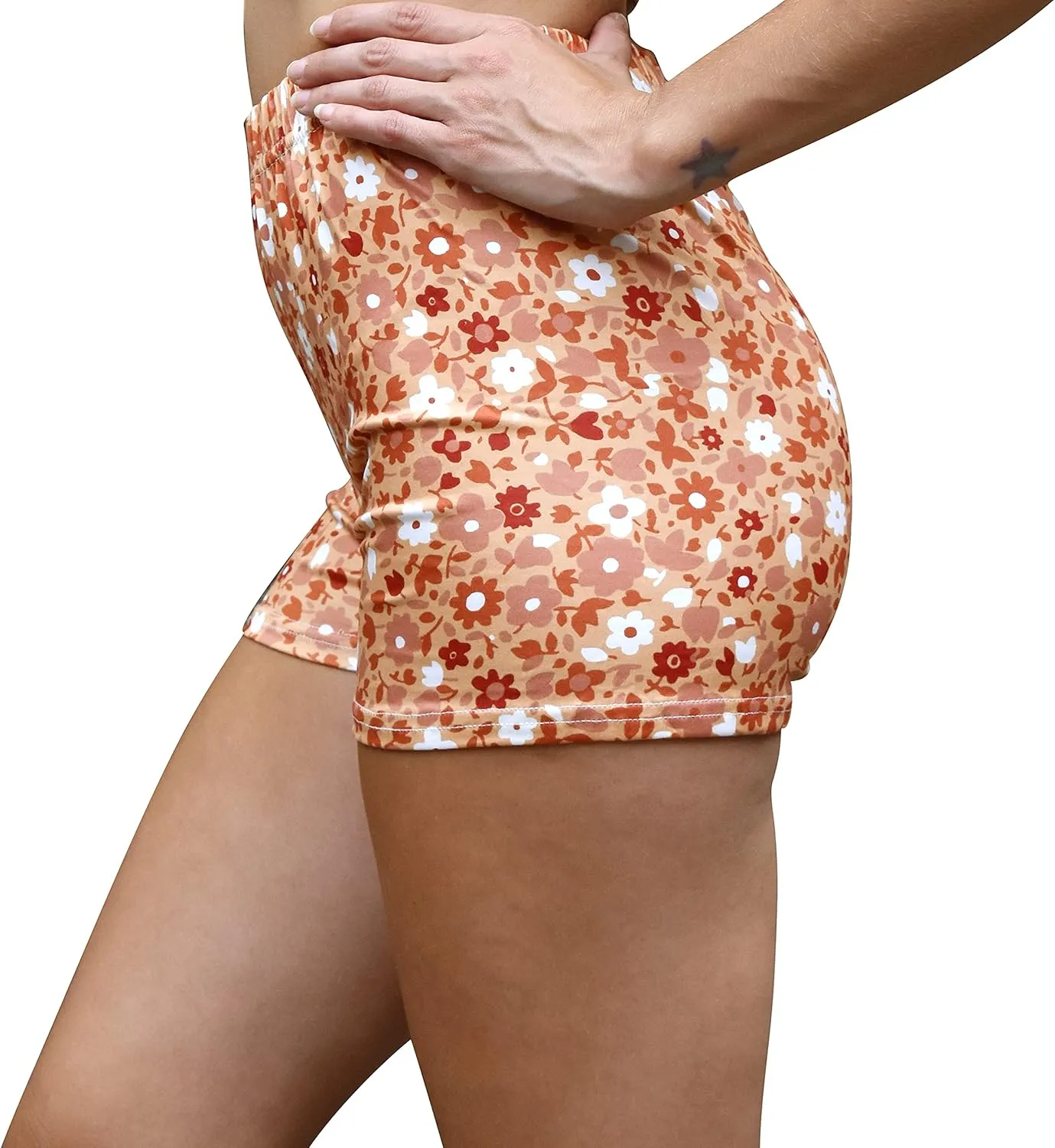 Daisy Del Sol Women's High Waisted Stretchy Soft Tie Dye Floral Solid Yoga Athleisure Loungewear Biker Boyshort Booty Shorts
