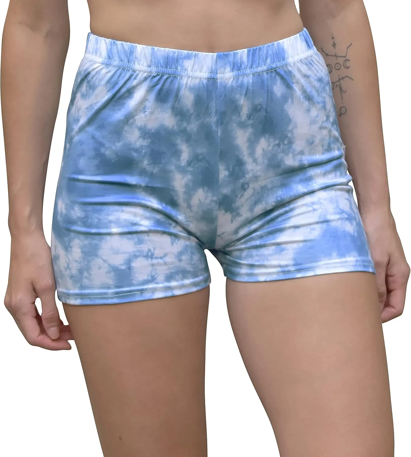 Daisy Del Sol Women's High Waisted Stretchy Soft Tie Dye Floral Solid Yoga Athleisure Loungewear Biker Boyshort Booty Shorts
