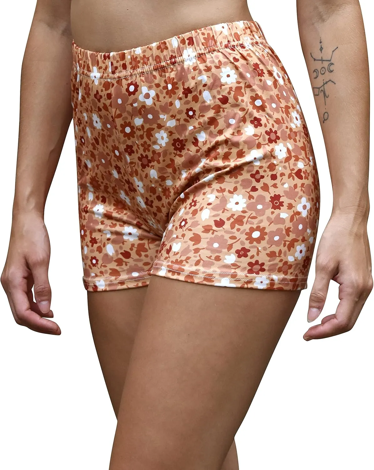 Daisy Del Sol Women's High Waisted Stretchy Soft Tie Dye Floral Solid Yoga Athleisure Loungewear Biker Boyshort Booty Shorts