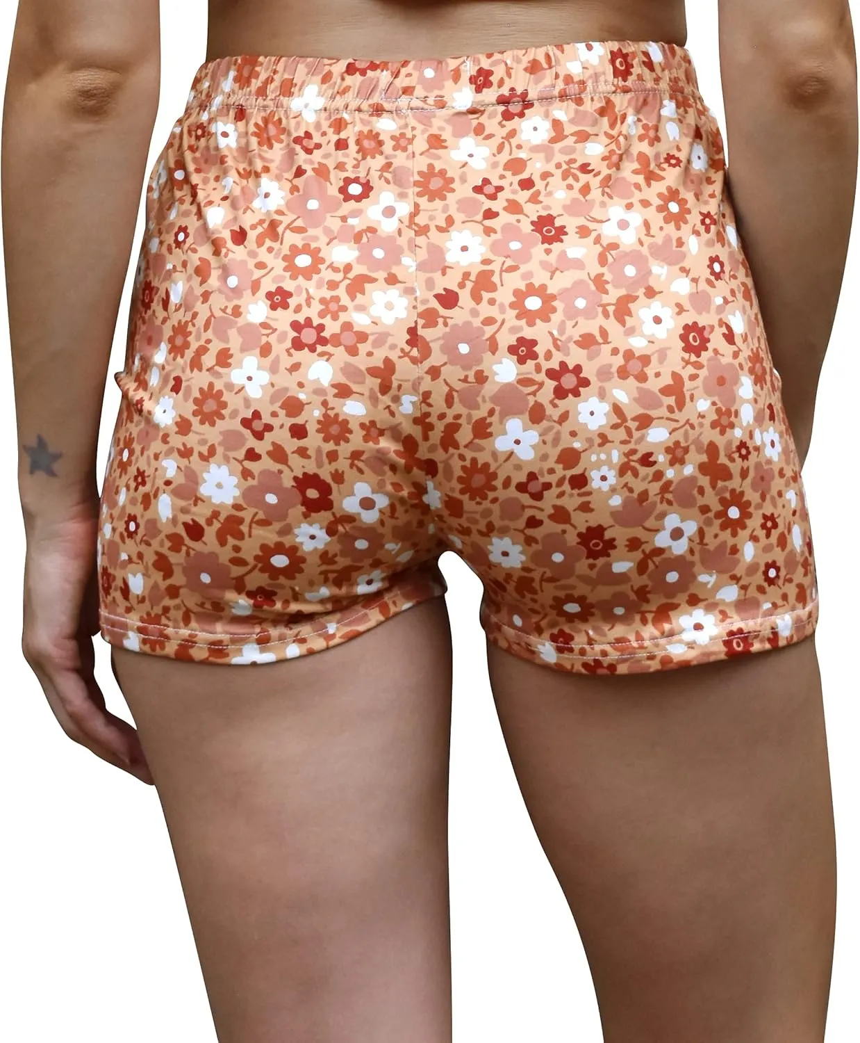 Daisy Del Sol Women's High Waisted Stretchy Soft Tie Dye Floral Solid Yoga Athleisure Loungewear Biker Boyshort Booty Shorts