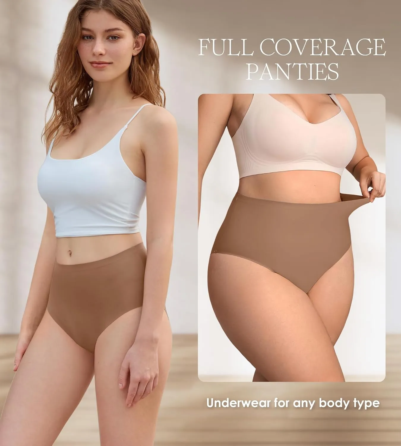 DEANGELMON Womens Seamless Bikinis Underwear High Waist Comfort Briefs Invisible No Show Panties Full Coverage Cheeky