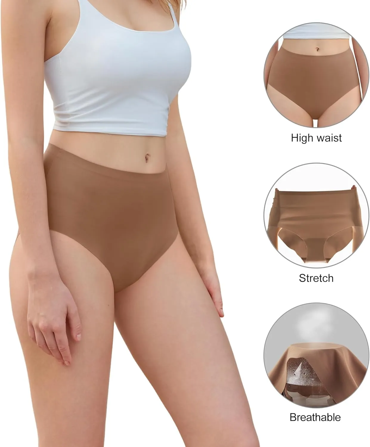 DEANGELMON Womens Seamless Bikinis Underwear High Waist Comfort Briefs Invisible No Show Panties Full Coverage Cheeky