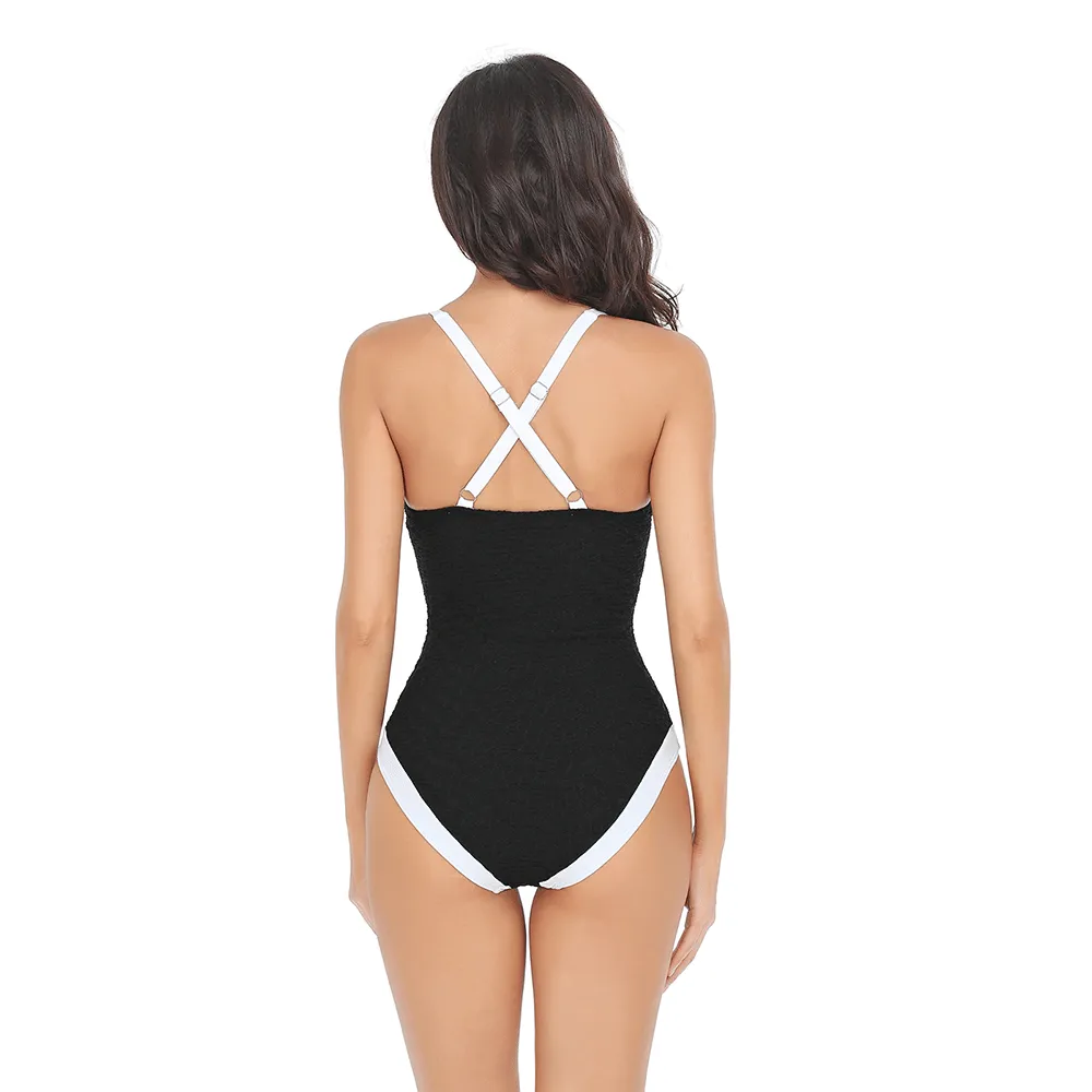 Deep V Cross Back One Piece Swimsuit for Women