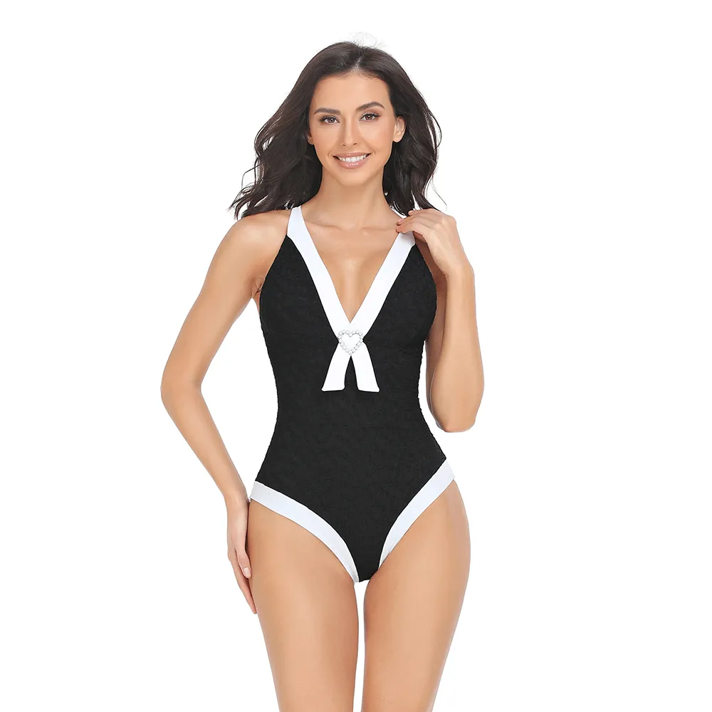 Deep V Cross Back One Piece Swimsuit for Women