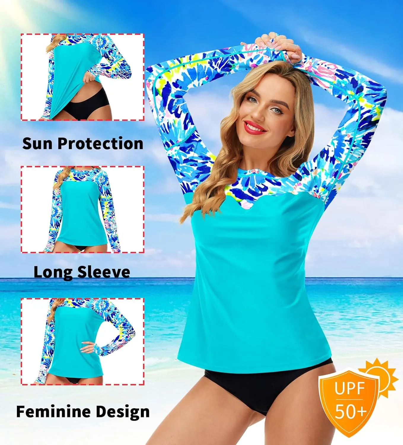 Deerose Womens Rash Guard Long Sleeve Sun Protection Shirts for Swimming