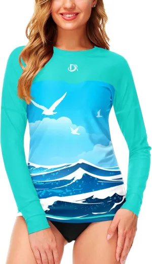 Deerose Womens Rash Guard Long Sleeve Sun Protection Shirts for Swimming