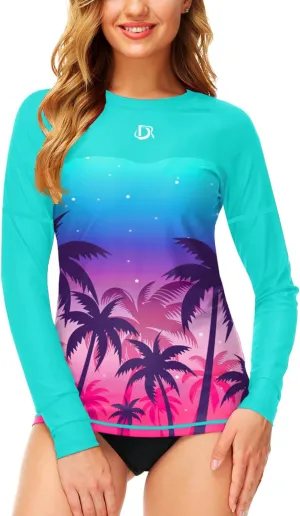 Deerose Womens Rash Guard Long Sleeve Sun Protection Shirts for Swimming