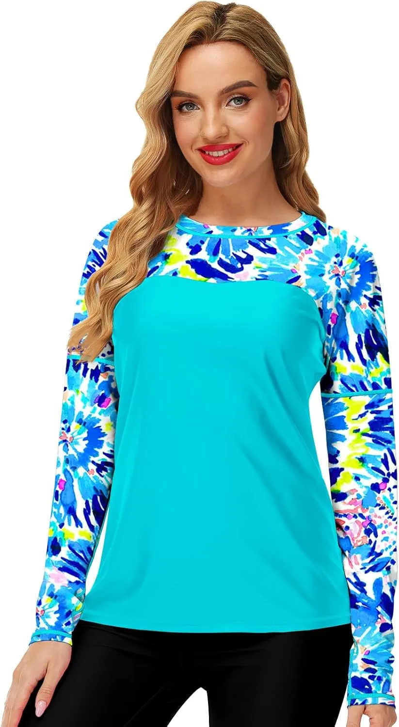 Deerose Womens Rash Guard Long Sleeve Sun Protection Shirts for Swimming