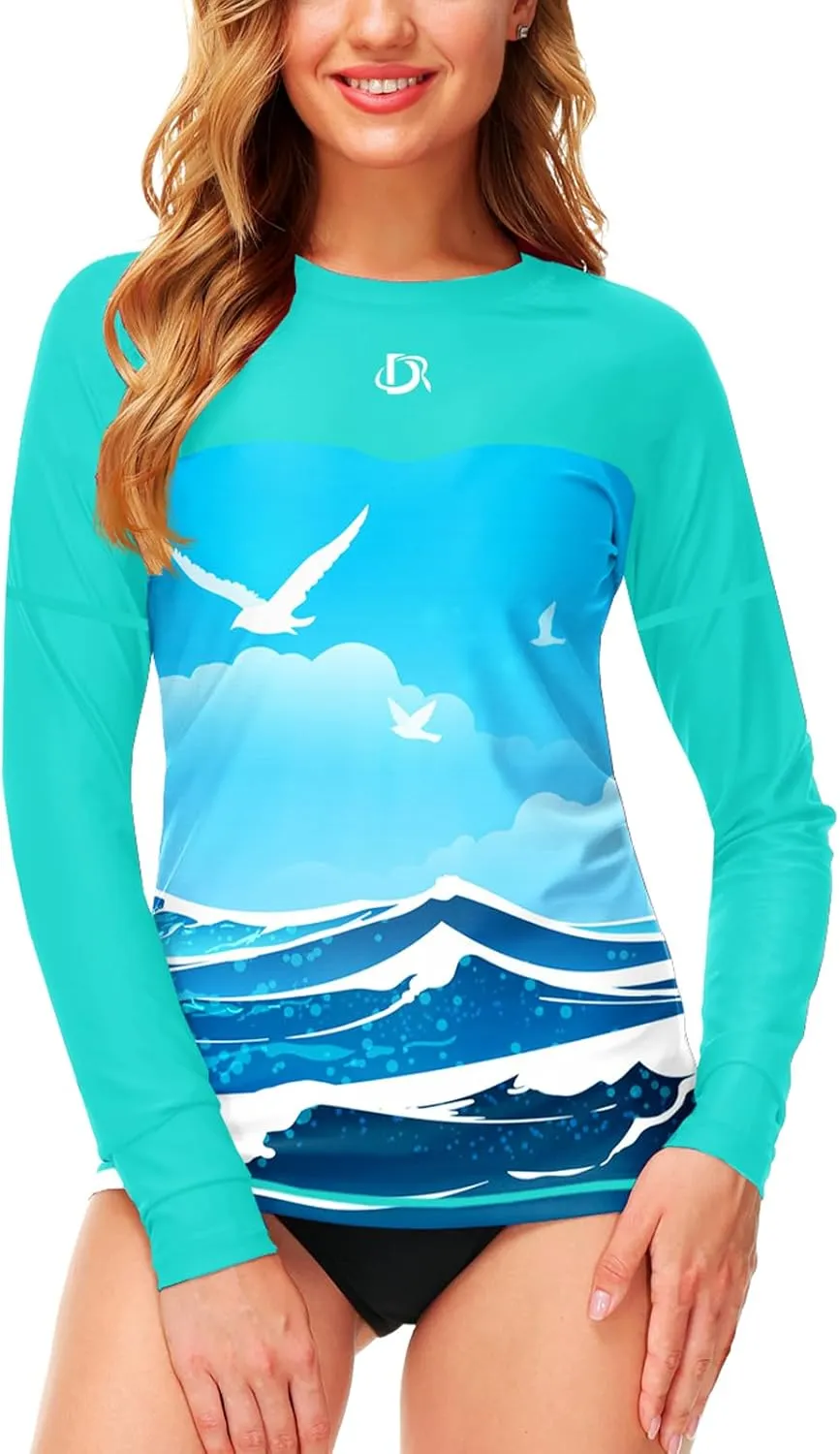Deerose Womens Rash Guard Long Sleeve Sun Protection Shirts for Swimming