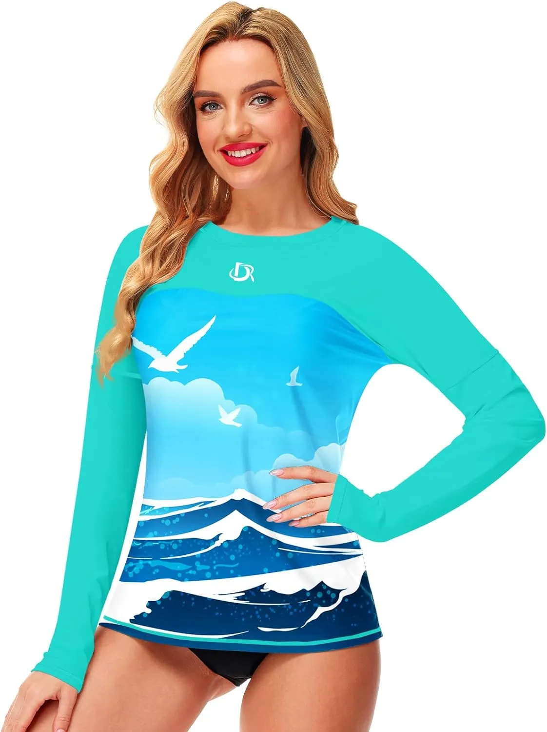 Deerose Womens Rash Guard Long Sleeve Sun Protection Shirts for Swimming