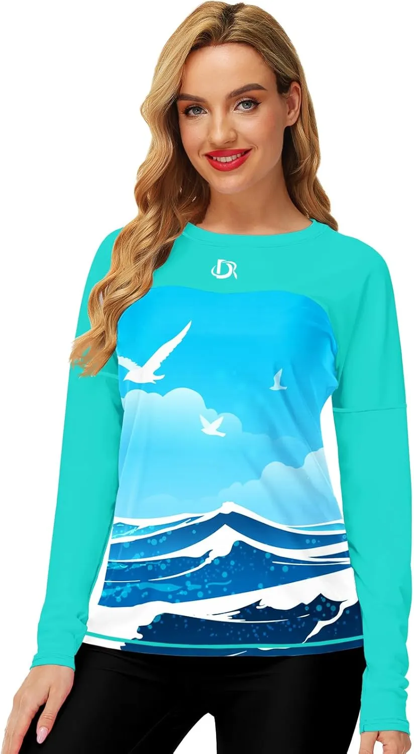 Deerose Womens Rash Guard Long Sleeve Sun Protection Shirts for Swimming