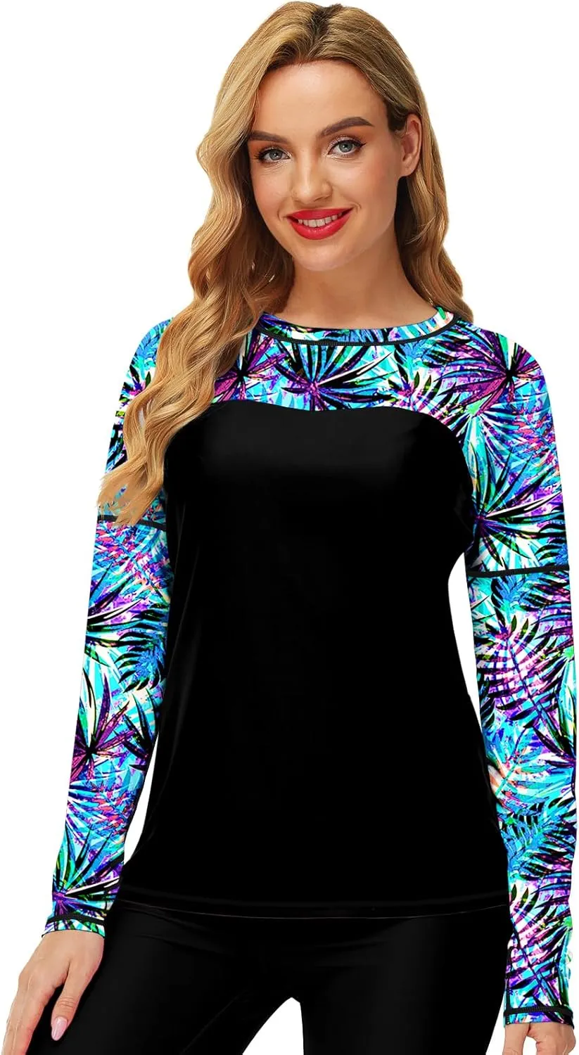 Deerose Womens Rash Guard Long Sleeve Sun Protection Shirts for Swimming