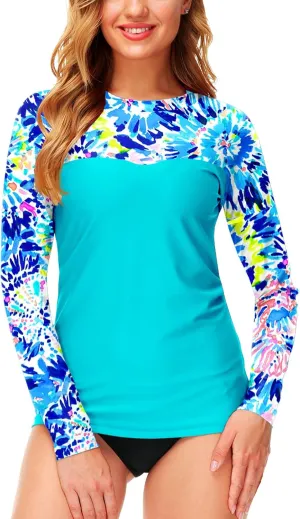 Deerose Womens Rash Guard Long Sleeve Sun Protection Shirts for Swimming