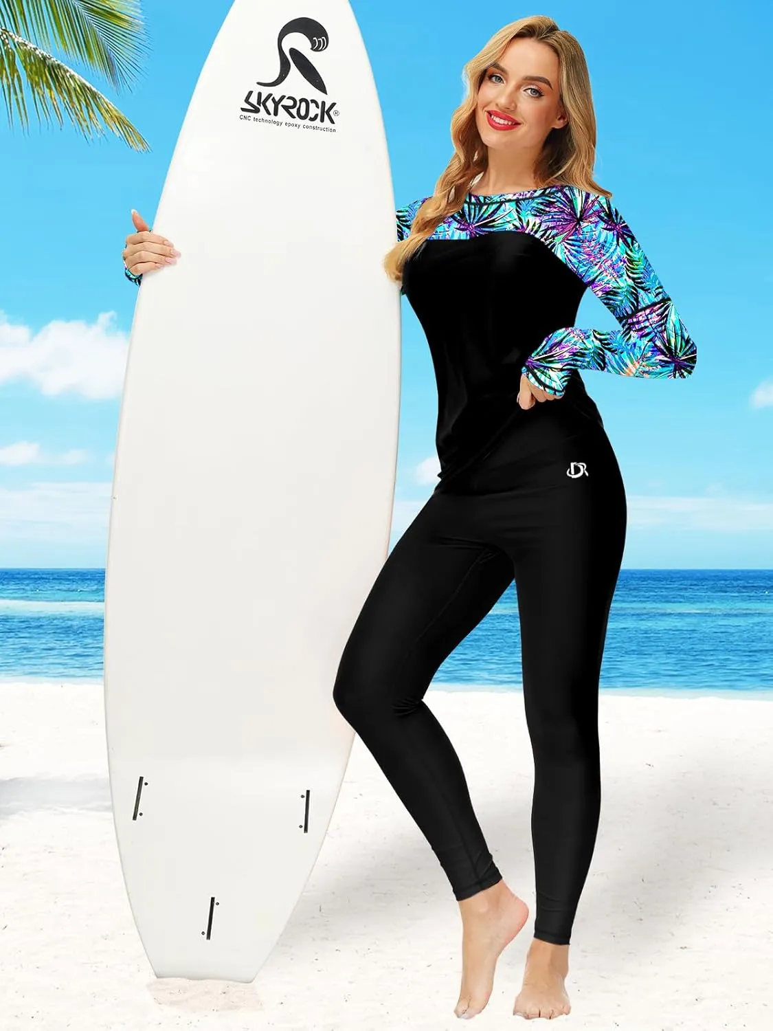 Deerose Womens Rash Guard Long Sleeve Sun Protection Shirts for Swimming
