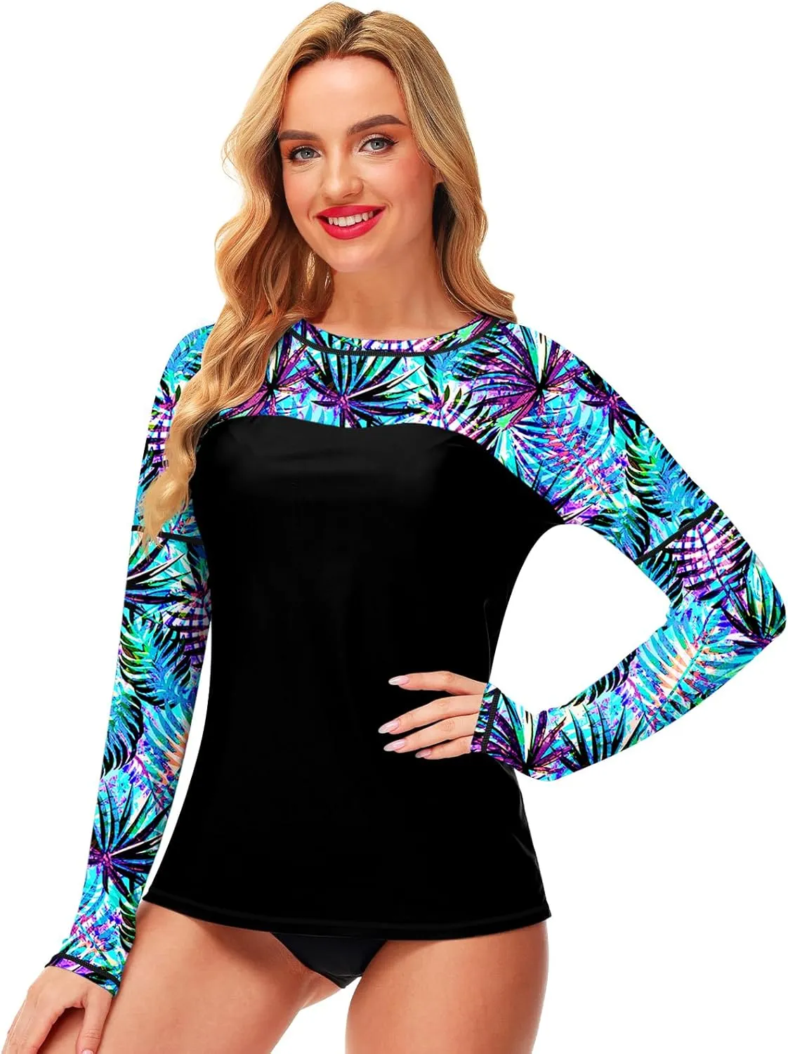 Deerose Womens Rash Guard Long Sleeve Sun Protection Shirts for Swimming