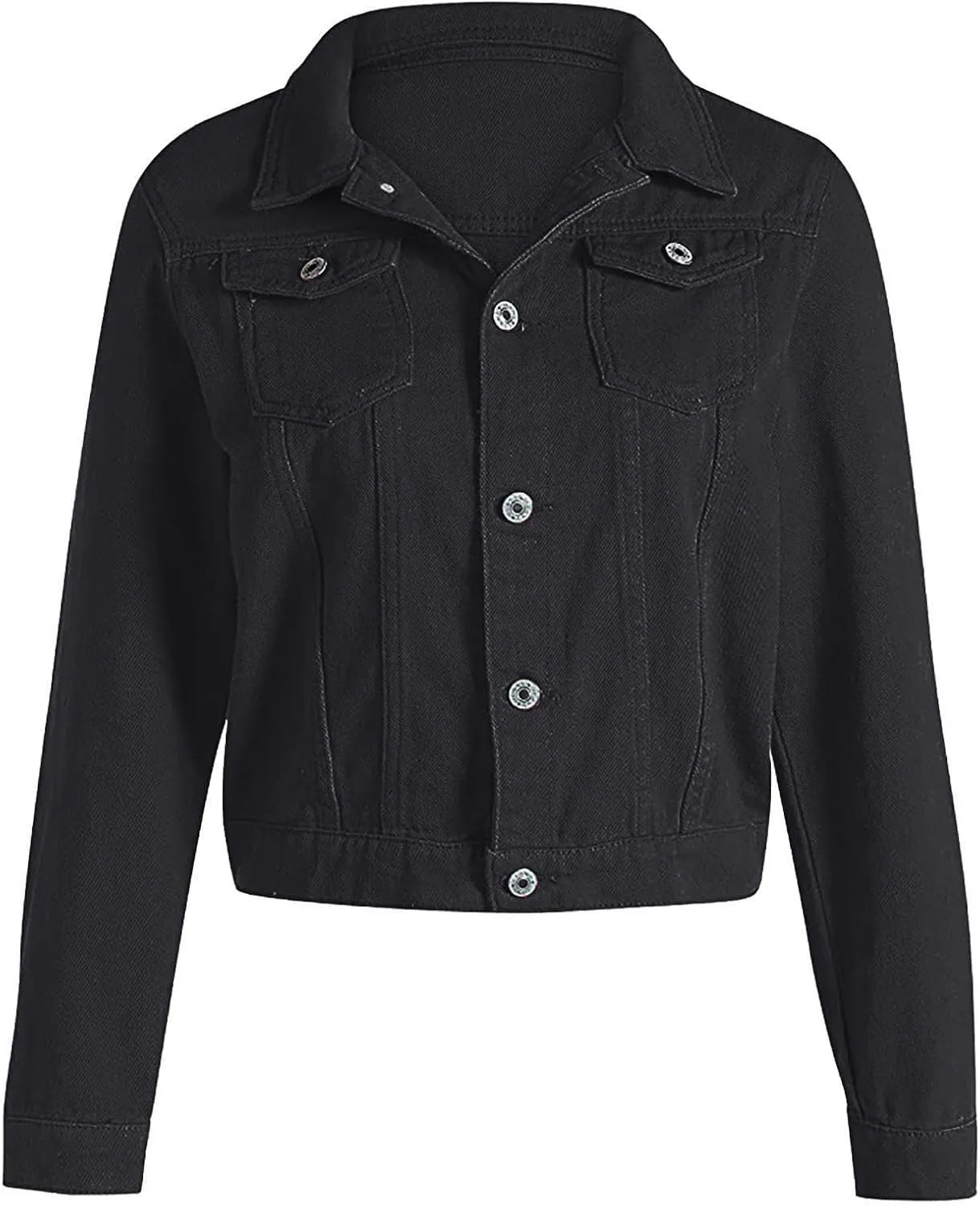 Denim Jacket for Women Plus Size Basic Button Down Casual Long Sleeve Trucker Jacket Cropped Jean Coat