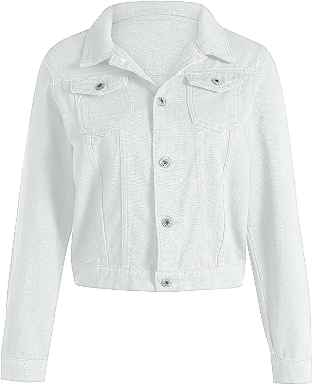 Denim Jacket for Women Plus Size Basic Button Down Casual Long Sleeve Trucker Jacket Cropped Jean Coat