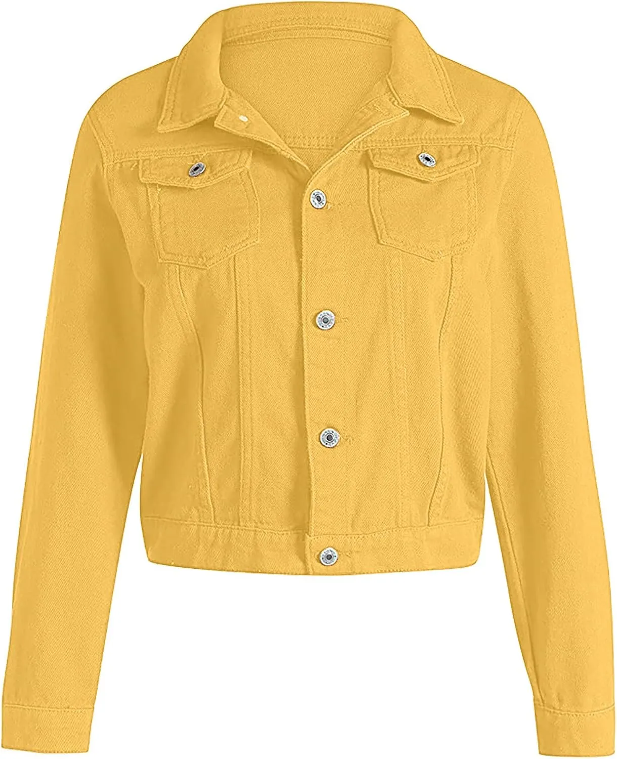 Denim Jacket for Women Plus Size Basic Button Down Casual Long Sleeve Trucker Jacket Cropped Jean Coat