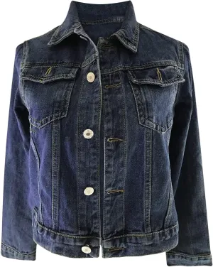 Denim Jacket for Women Plus Size Basic Button Down Casual Long Sleeve Trucker Jacket Cropped Jean Coat