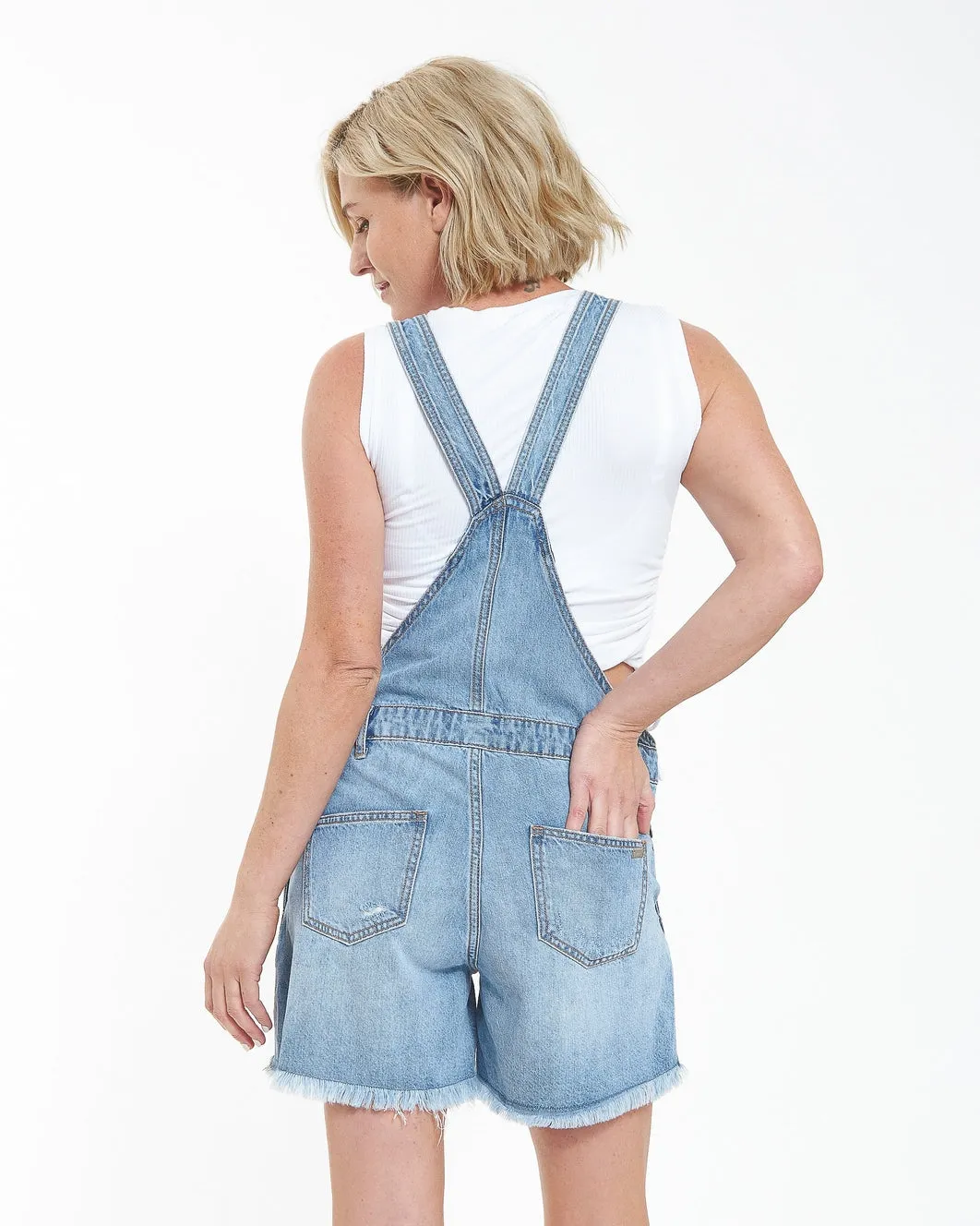 Denim Short Overalls - Pale Blue