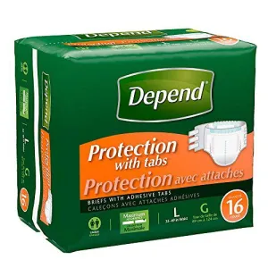 Depends Protection Briefs with Tabs Large 35-49 Inch, Package of 16 (4 Pack)