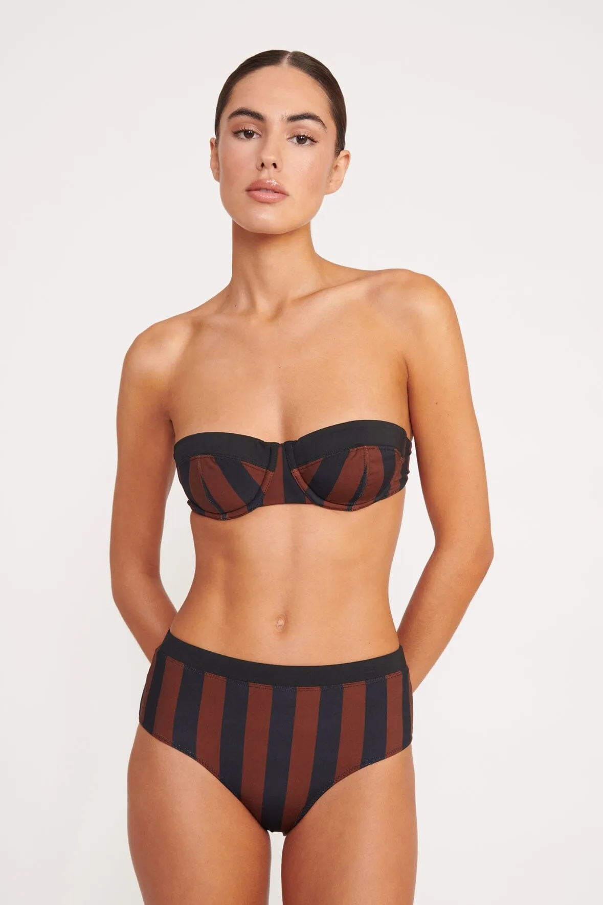 DEVON HIGH RISE BIKINI BOTTOM | BLACK TAN SEASHORE STRIPE
