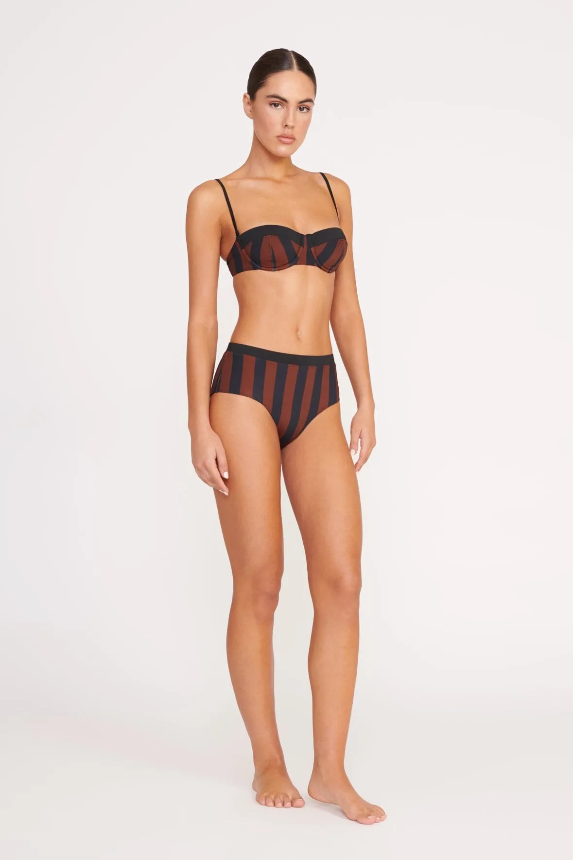 DEVON HIGH RISE BIKINI BOTTOM | BLACK TAN SEASHORE STRIPE