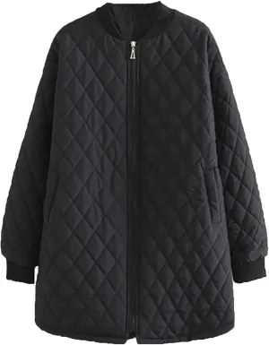 DGHM-JLMY Women Jacquard Casual Long Thin Baseball Coat Diamond Quilted Lightweight Puffer Jacket Thickened Warm Down Jacket