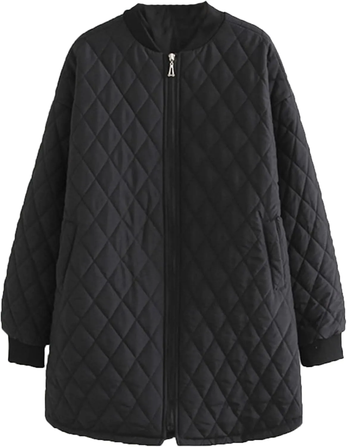 DGHM-JLMY Women Jacquard Casual Long Thin Baseball Coat Diamond Quilted Lightweight Puffer Jacket Thickened Warm Down Jacket