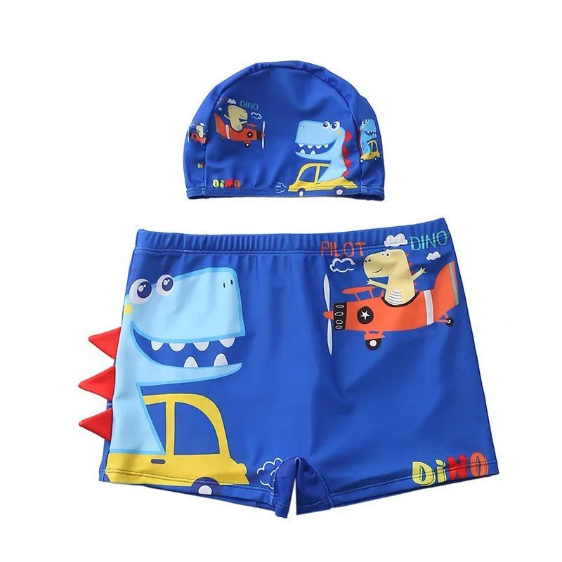 Dino Drive 'N' Dive Boys Swim Shorts With Cap Set