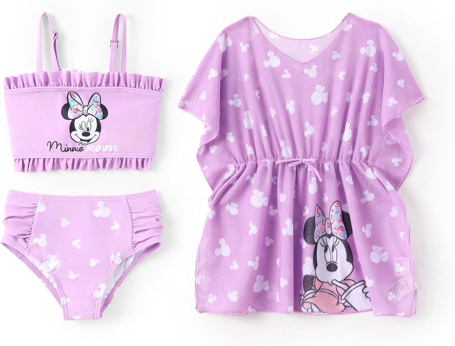 Disney Frozen Elsa Princess Minnie Ariel Girl 3 Piece Swimsuit Bikini Tankini Bathing Suit with Cover Up Set UPF 50  Swimwear