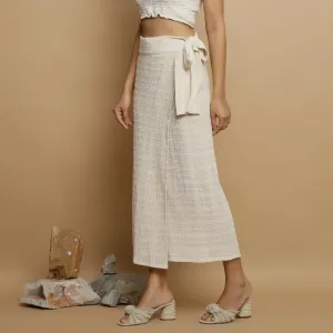Ecru Undyed Banded Cotton Flax Maxi Wrap Skirt