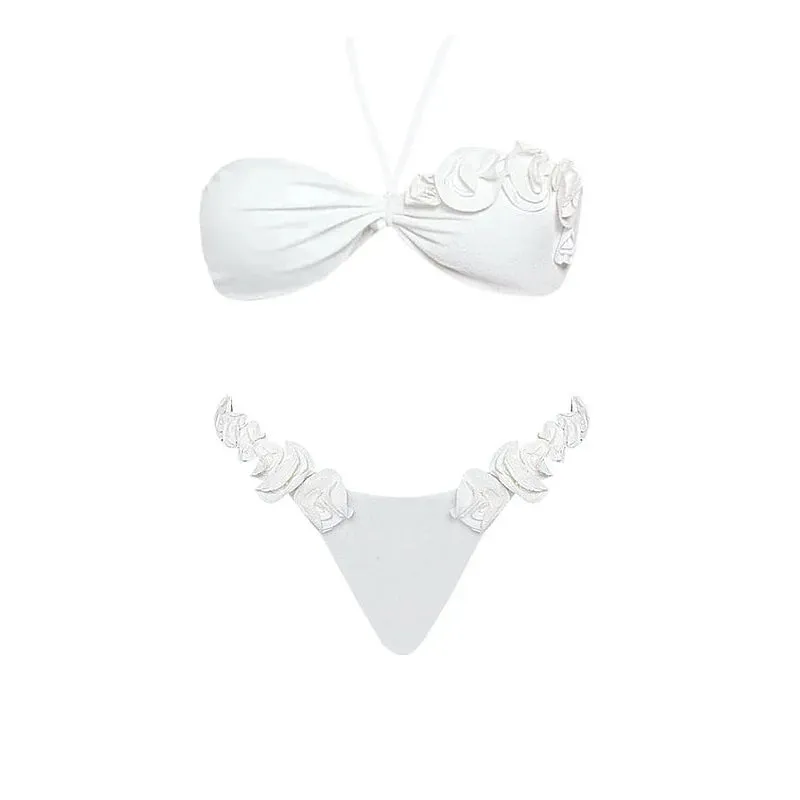 Elegant Bikini Set with Floral Appliqués - One-Piece Collection