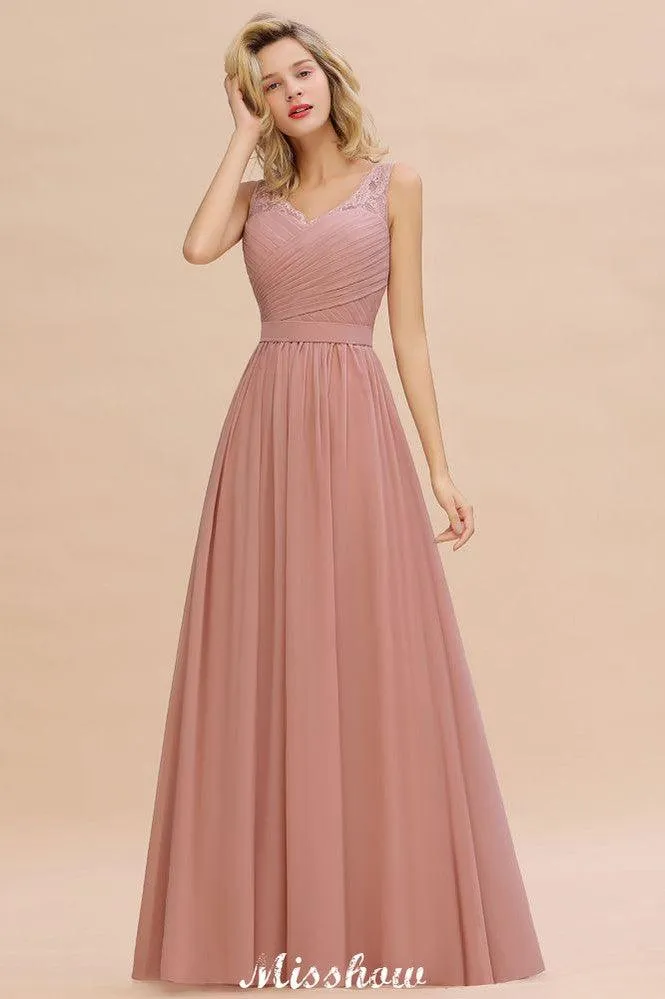 Elegant V-Neck A-line Evening Maxi Dress Bridesmaid Dress Sleeveless Styles
