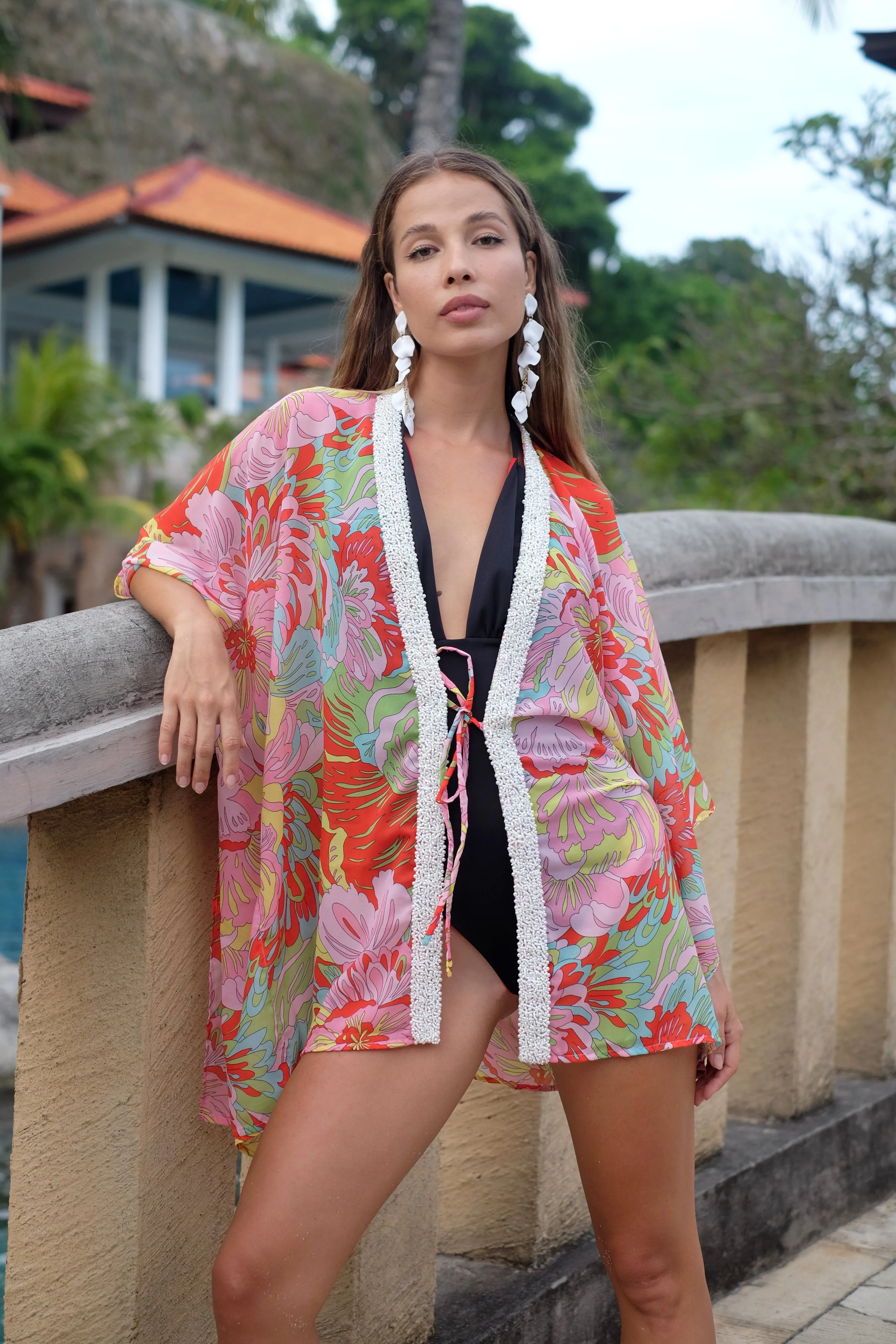 Emelia Floral Print Women's Beach Kaftan Cover Up