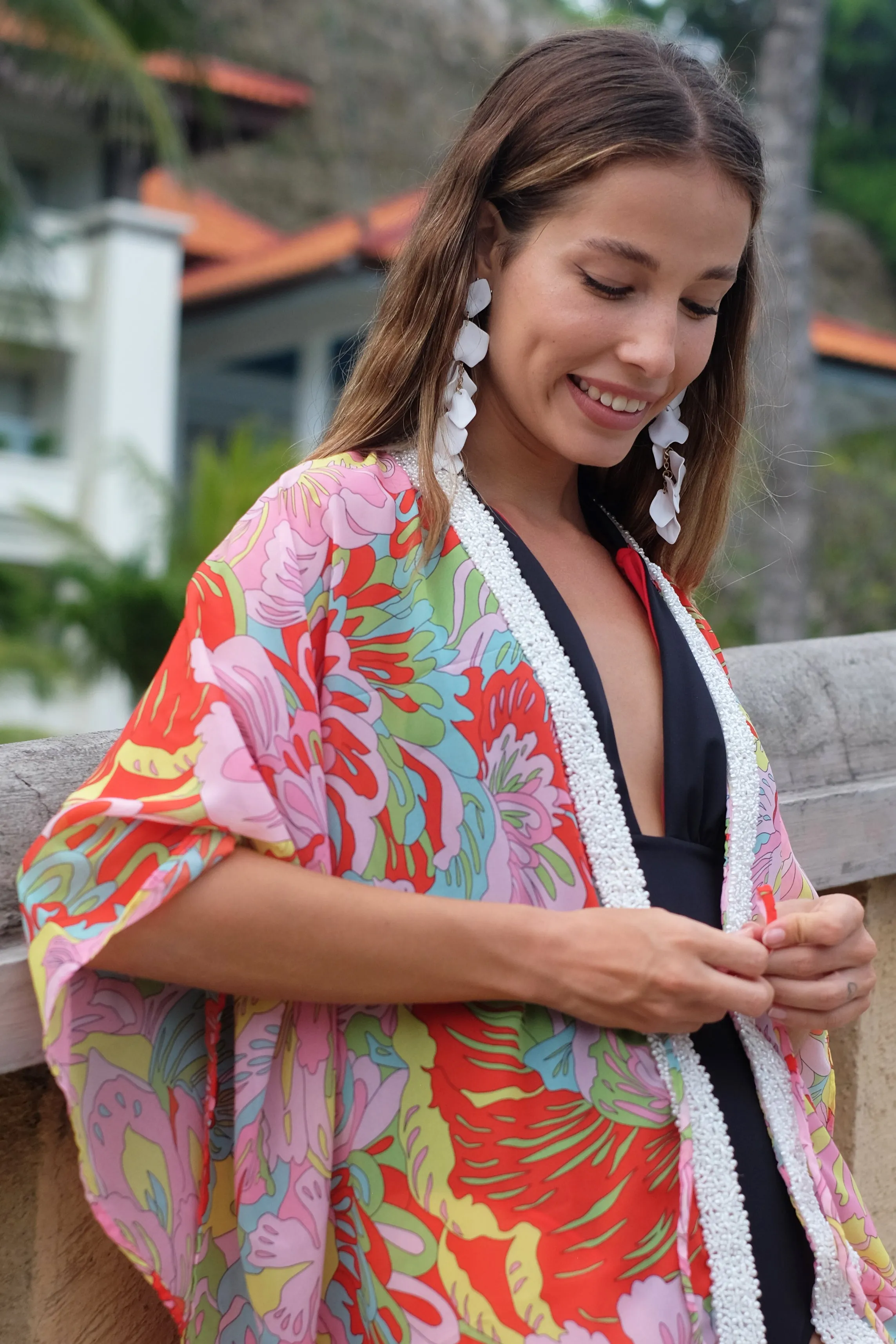 Emelia Floral Print Women's Beach Kaftan Cover Up