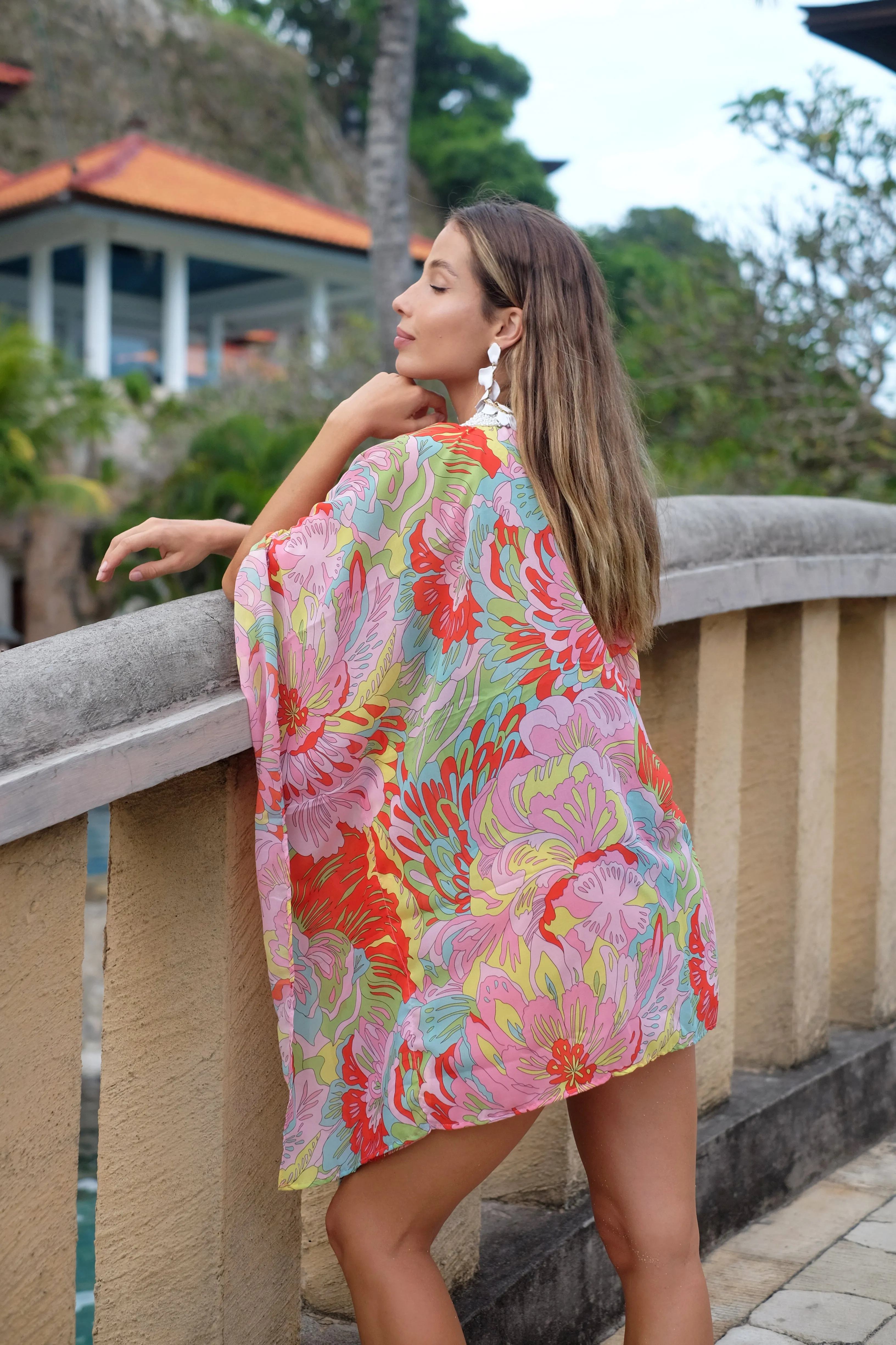 Emelia Floral Print Women's Beach Kaftan Cover Up