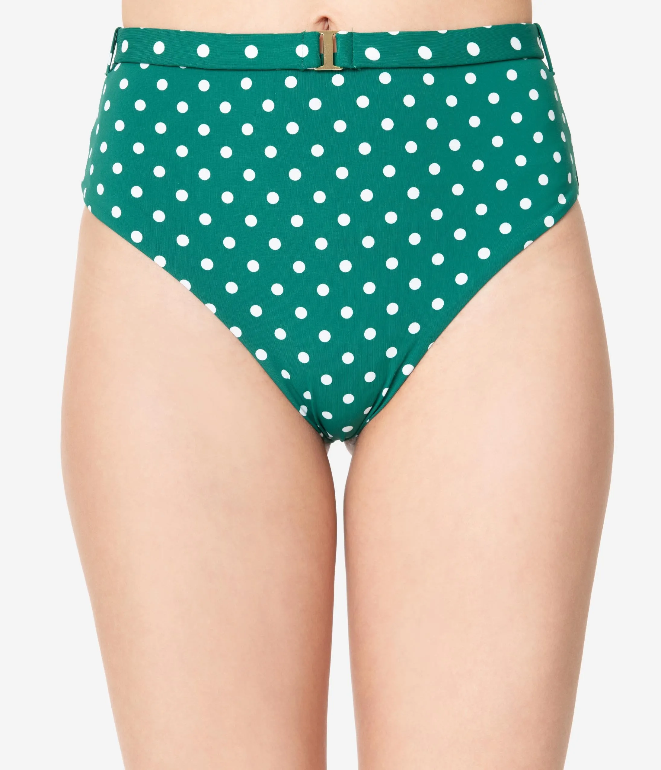 Emerald Green & White Polka Dot Belted High Waist Two Piece Swim Set
