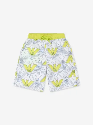 Emporio Armani Boys Logo Swim Shorts in White
