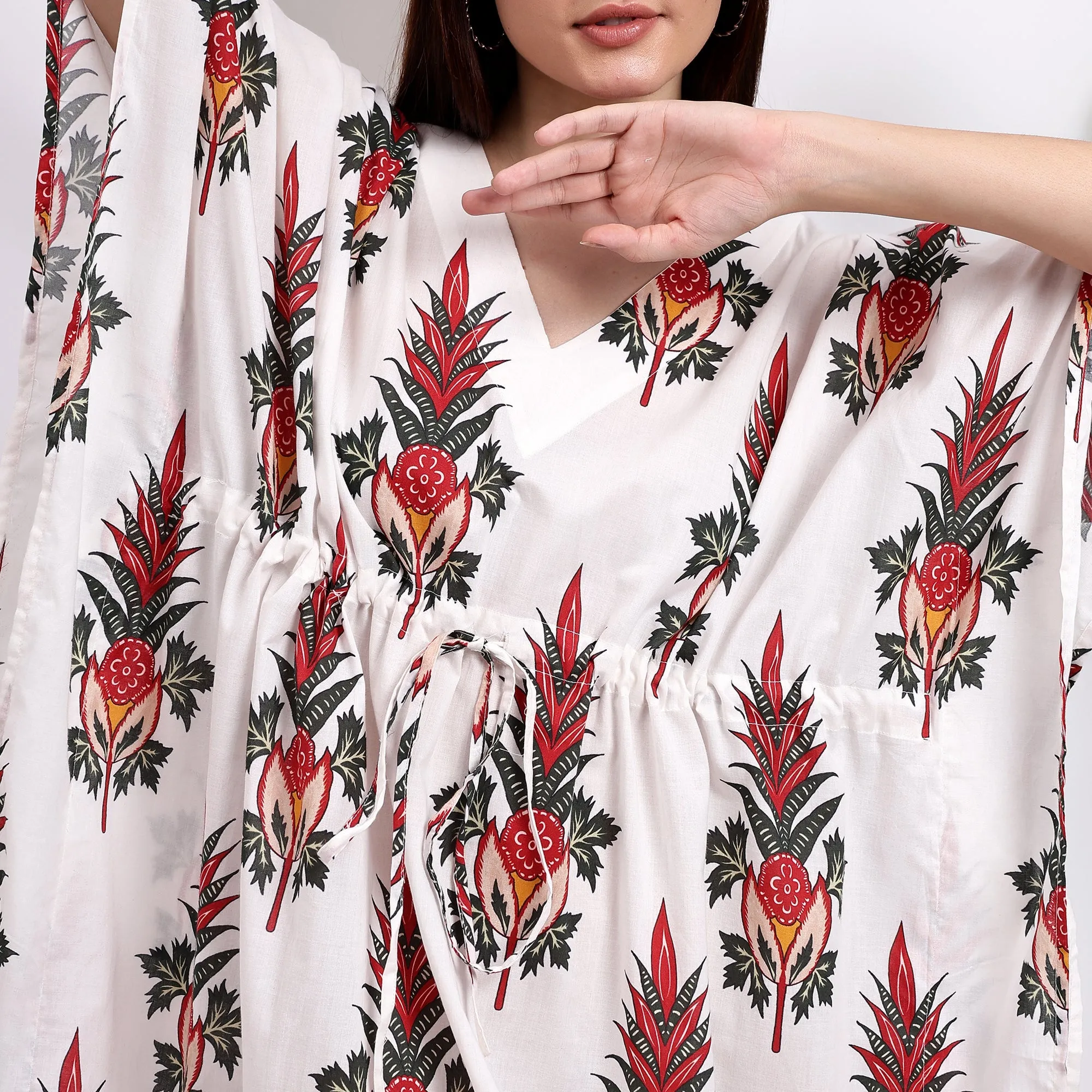 Ethnic Fusion Heritage Block Print Women's Cotton Kaftan