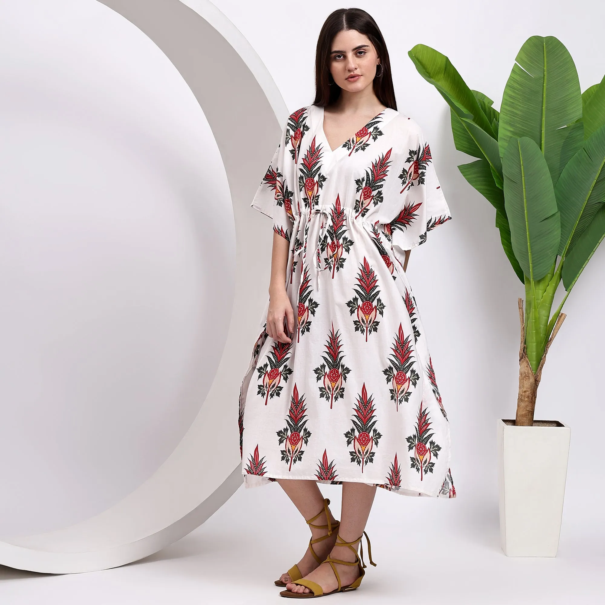Ethnic Fusion Heritage Block Print Women's Cotton Kaftan