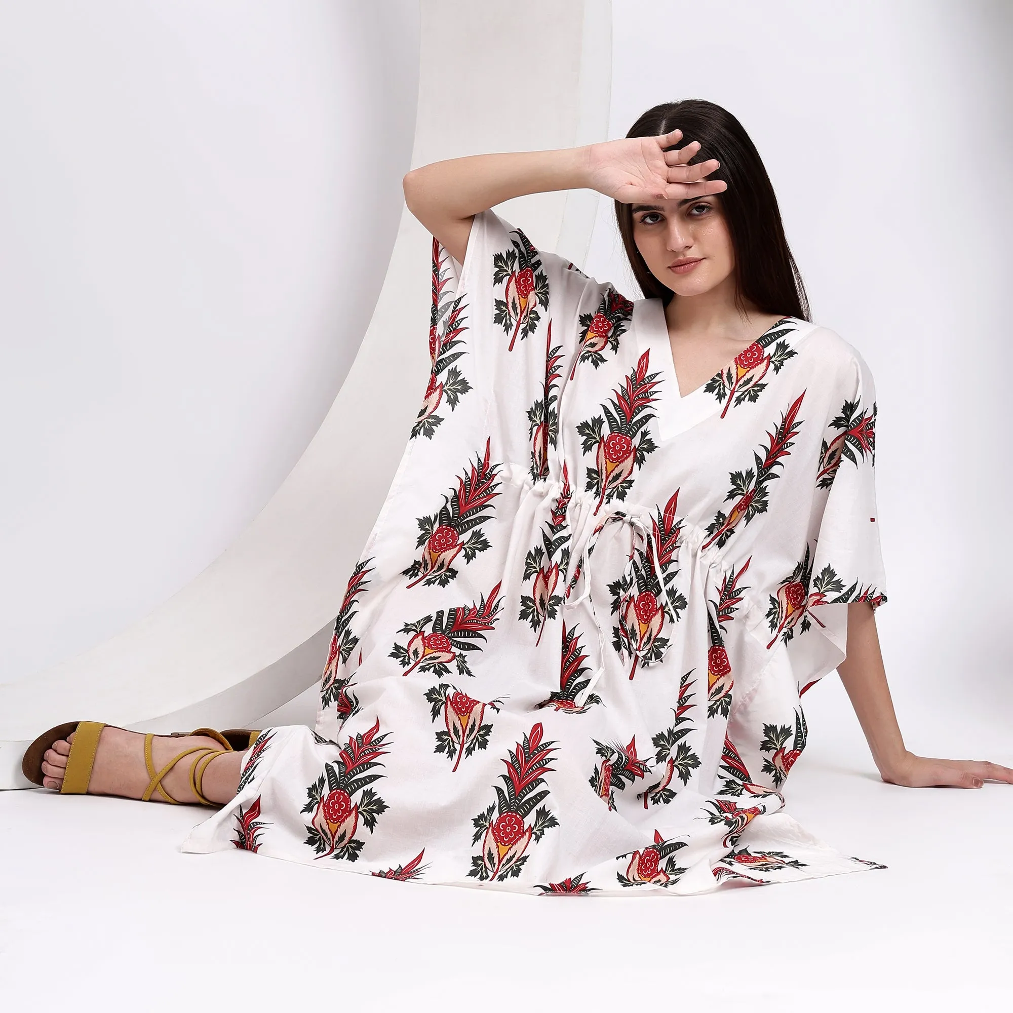 Ethnic Fusion Heritage Block Print Women's Cotton Kaftan