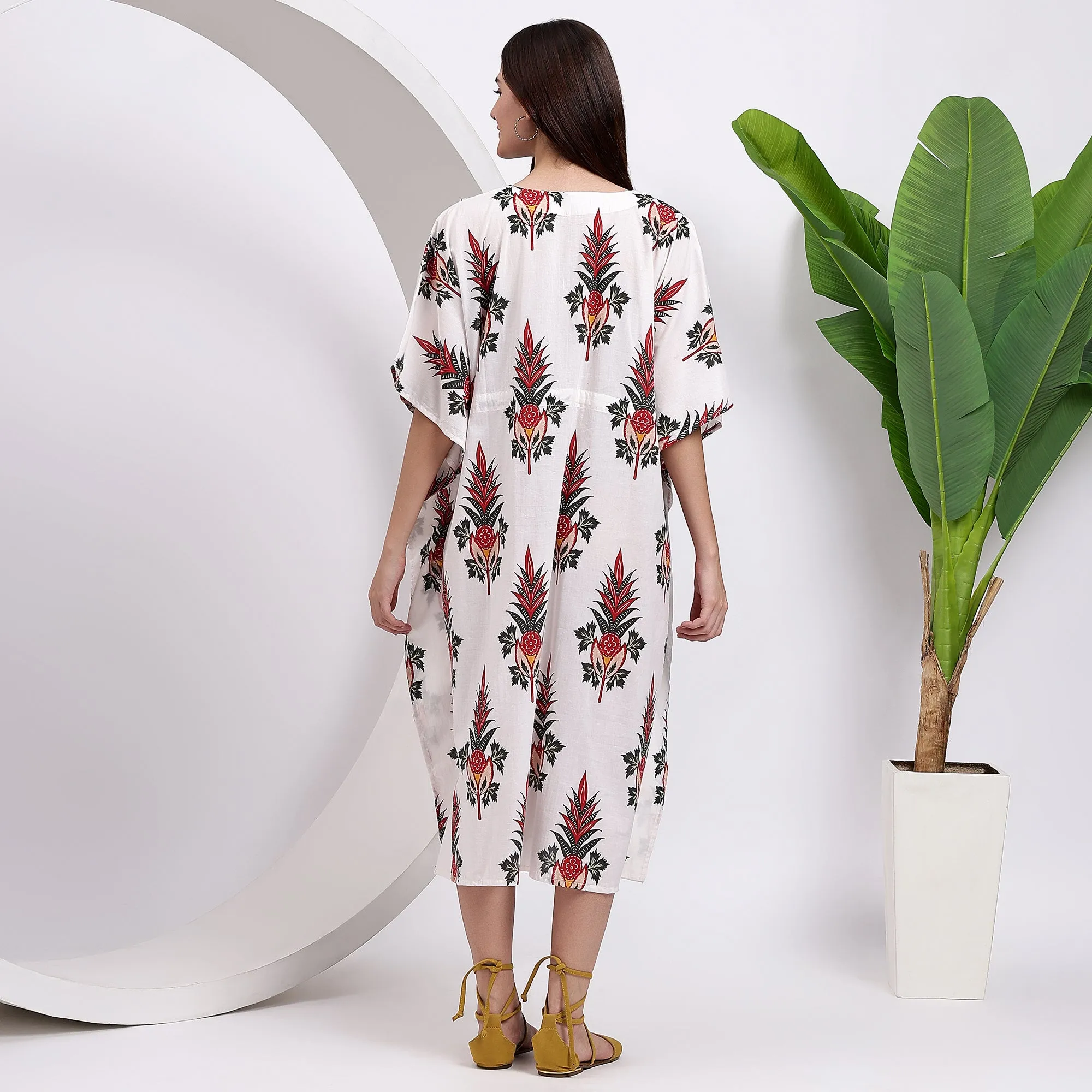 Ethnic Fusion Heritage Block Print Women's Cotton Kaftan