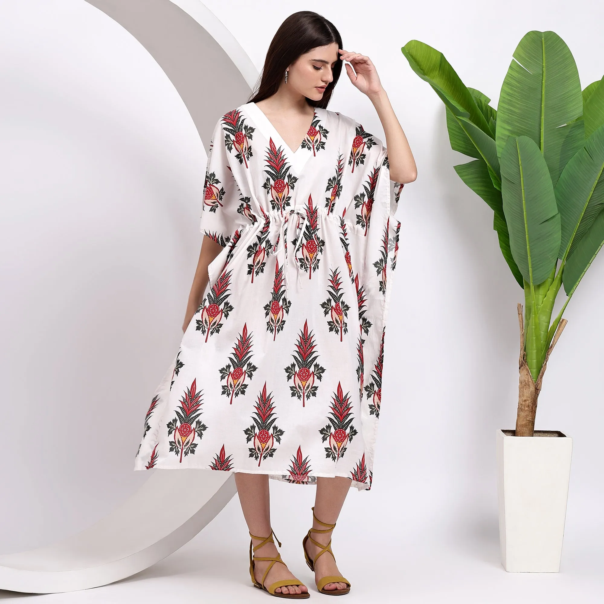 Ethnic Fusion Heritage Block Print Women's Cotton Kaftan