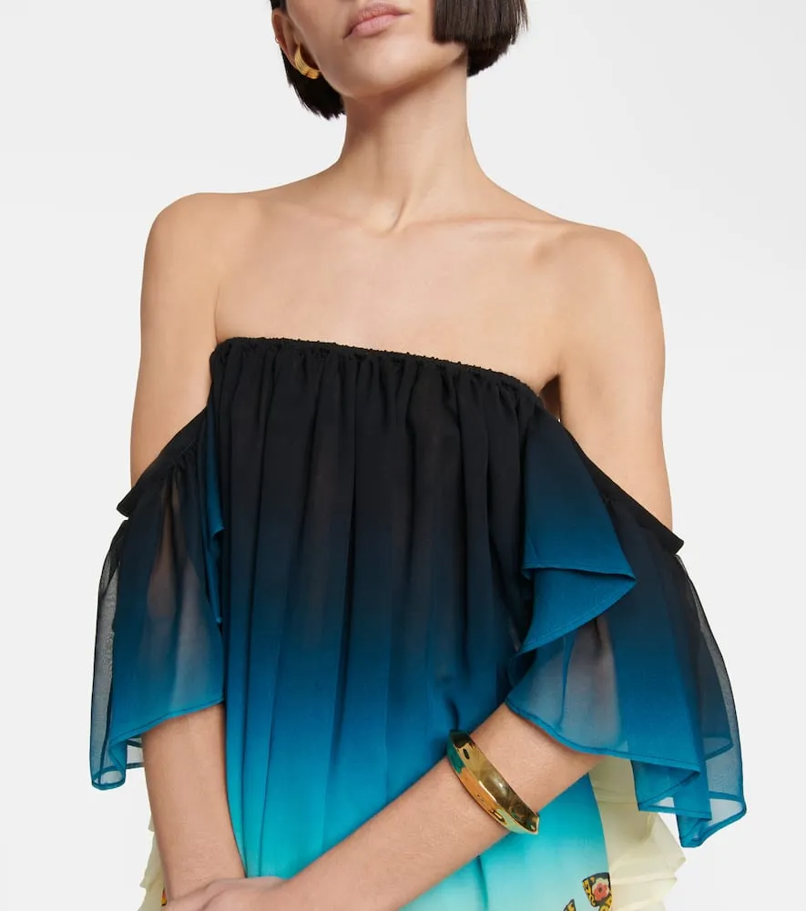 Etro Off-shoulder printed silk minidress