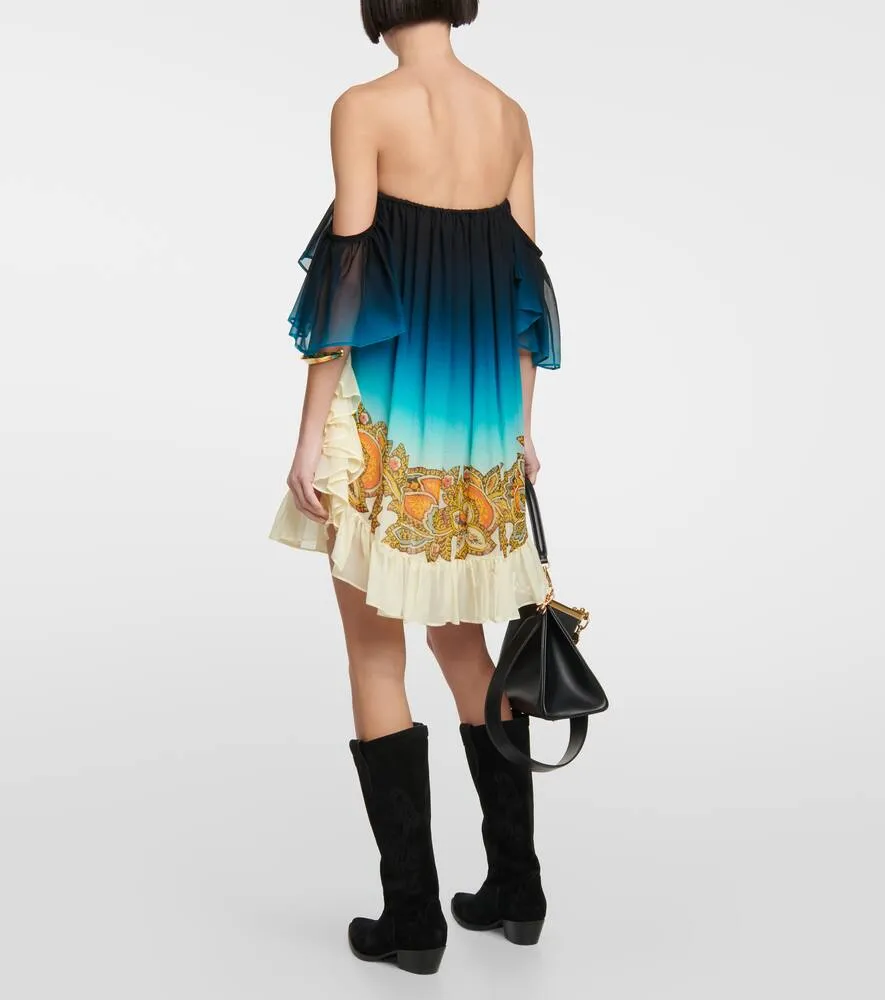 Etro Off-shoulder printed silk minidress
