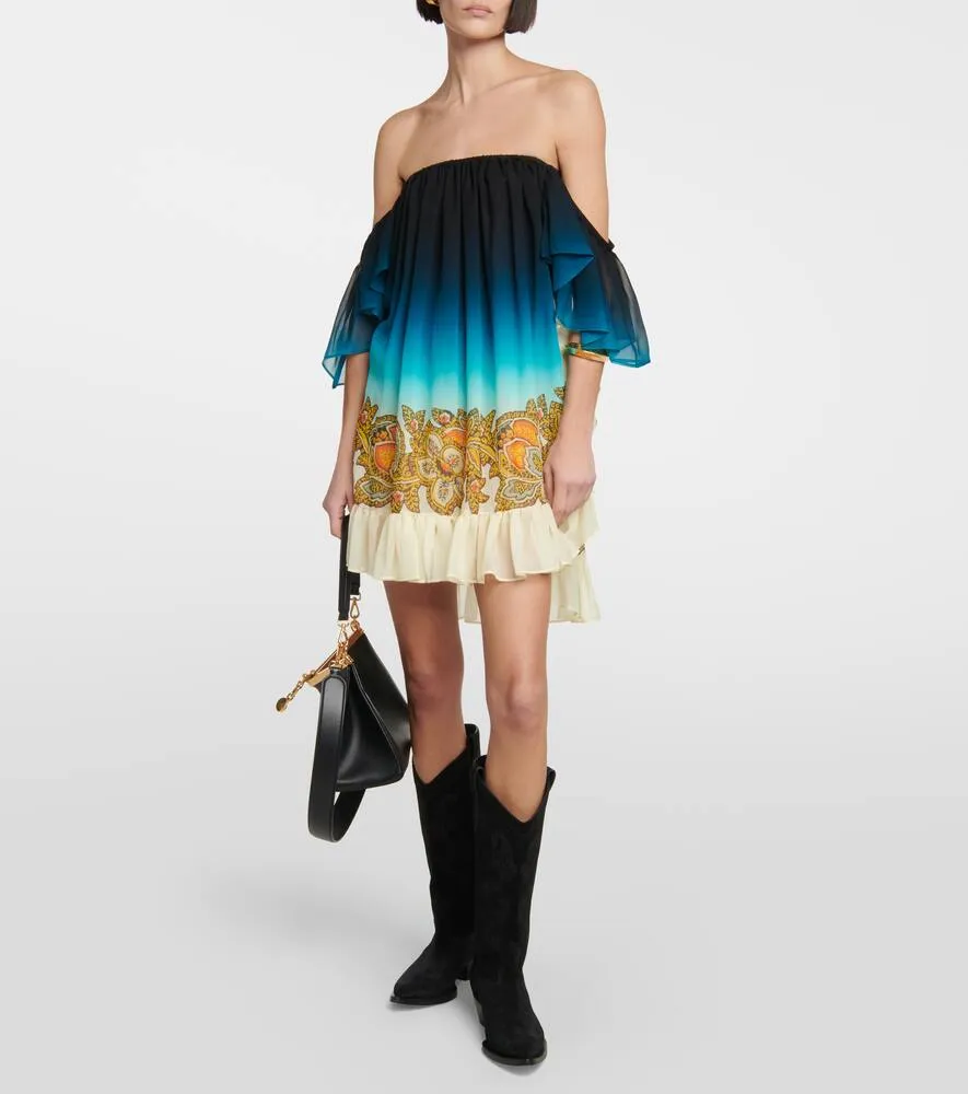 Etro Off-shoulder printed silk minidress