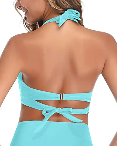 Extra Tie Back Halter Retro Bikini Top For Women-Mint Green